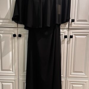 Black Maxi Dress with Layered Overlay - Women's Evening Gown